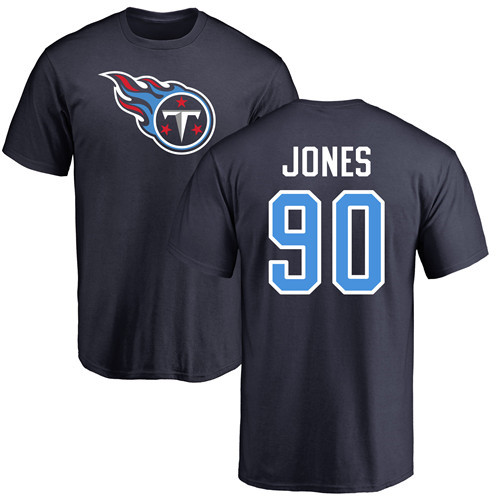 Tennessee Titans Men Navy Blue DaQuan Jones Name and Number Logo NFL Football 90 T Shirt
